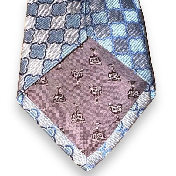 Dion Neckwear Light Blue Clover 100% Silk Handmade Tie - Picture 4 of 5
